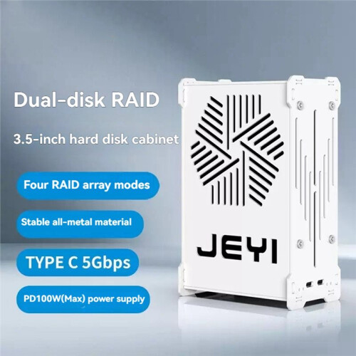 JEYI Gabinete de 2 Baias para Discos Rígidos  de 3,5 Polegadas com 4 Portas  Type-C de 5 Gbps e Fonte de Alimentação PD100W para HDDs de 3,5 2