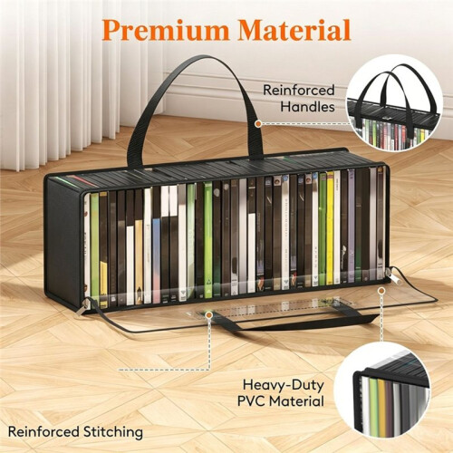 6 Pack DVD Storage Bags, Clear PVC DVD Case Holder with Handles, Front Window Zipper Design, Stackable Media Organizer 2