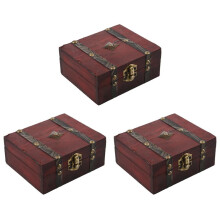 3X Drewniany Zamek w Stylu Vintage Skrzynia Skarbów Schowek na Biżuterię Case Organizer Ring Gift