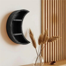 Crescent Moon Shape Crystal Rack Wood Shelf Wall Decor Wooden Rustic Display Living Bedroom Storage Rack