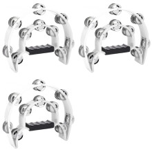3X Half Moon Tambourine - Musical Instrument Percussion Drum & Guitar Playing (White)