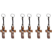 6er-Pack Schlüsselanhänger Aus Walnussholz mit Kreuzmotiv - Handliche Schlüsselanhänger Aus Holz mit Kreuzmotiv - Stressabbau für Fingerspitzen -