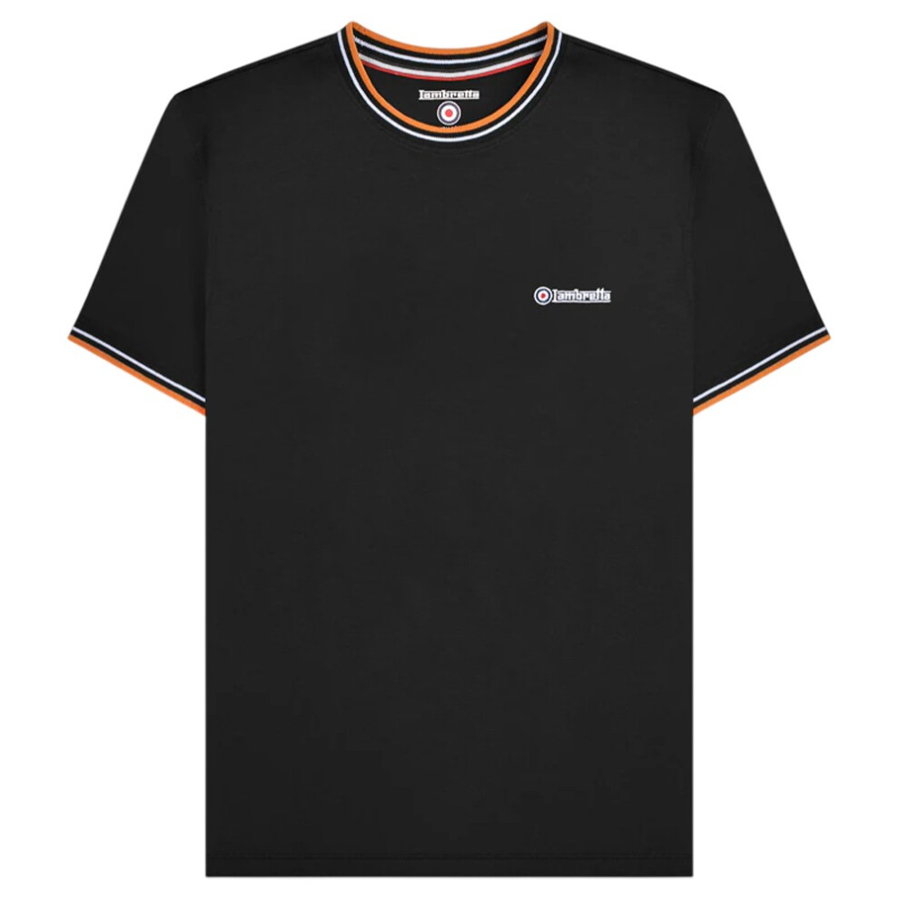 Lambretta (L, Black/White/Orange) Mens Aw24 Twin Tip Pique T-Shirt