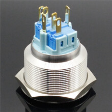 30 mm 220V PC-Strömbrytare med Symbol i Metall, Rostfritt Stål, Vattentät, Momentan/Låsande LED-Tryckknapp, Låsande