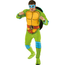 (S, Green/Yellow/Orange) Teenage Mutant Ninja Turtles Mens Deluxe Leonardo Costume