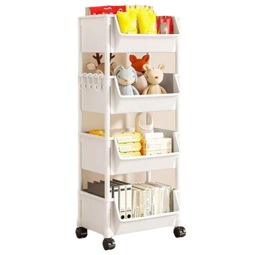 4-Layer Household Snacks Storage Bookshelf, Trolley Storage Rack, Storage Rack Kitchen Fruit and Vegetable Basket