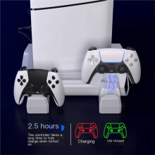 Supporto per PS5 Slim/per PS5 Pro con Gancio per Cuffie, Base di Raffreddamento, Stazione di Ricarica per Controller con Ventola di Raffreddamento A 3