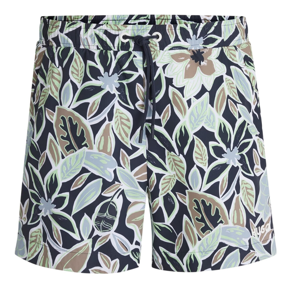 Hugo Boss (L, Navy) Mens Floral Pattern Regular Swim Shorts Blue,Multicoloured