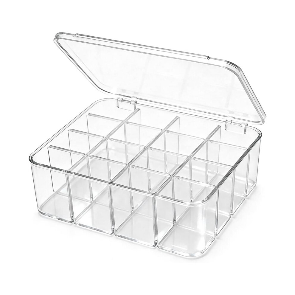Socks Underwear Drawer Organizer, 16 Compartment Clear Plastic Storage Box With Lid & Adjustable Dividers, Tie Box Saudism