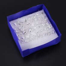 24Pairs/Set Wholesale Girl Mixed Shape Allergy Earring Stud Pin Lots Fashion ( Color: Silver)