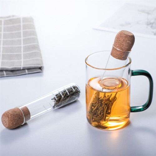 4PCS Glass Strainers for Long Leaf Tea, Reusable Glass Diffuser with Cork Loose Tea Steeper Filter for Cup