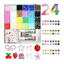 24 Colors Resin Jelly Rhinestones Bedazzling Kit with DIY Jewelry 3mm Flatback Gems for Nails Clothing Shoes Art Book