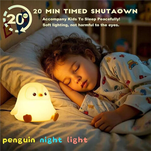 Penguin Kindergarten Night Light LED Soft Silicone Light Dimmable Bedroom Night Light, Dormitory Decorative Light. 2