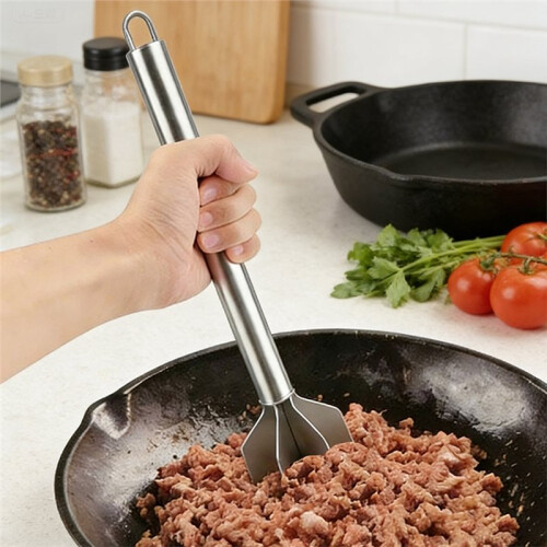 Stainless Steel Meat Masher, 6 Blade Ground Beef Chopper Tool, Potato Masher with Handle 2