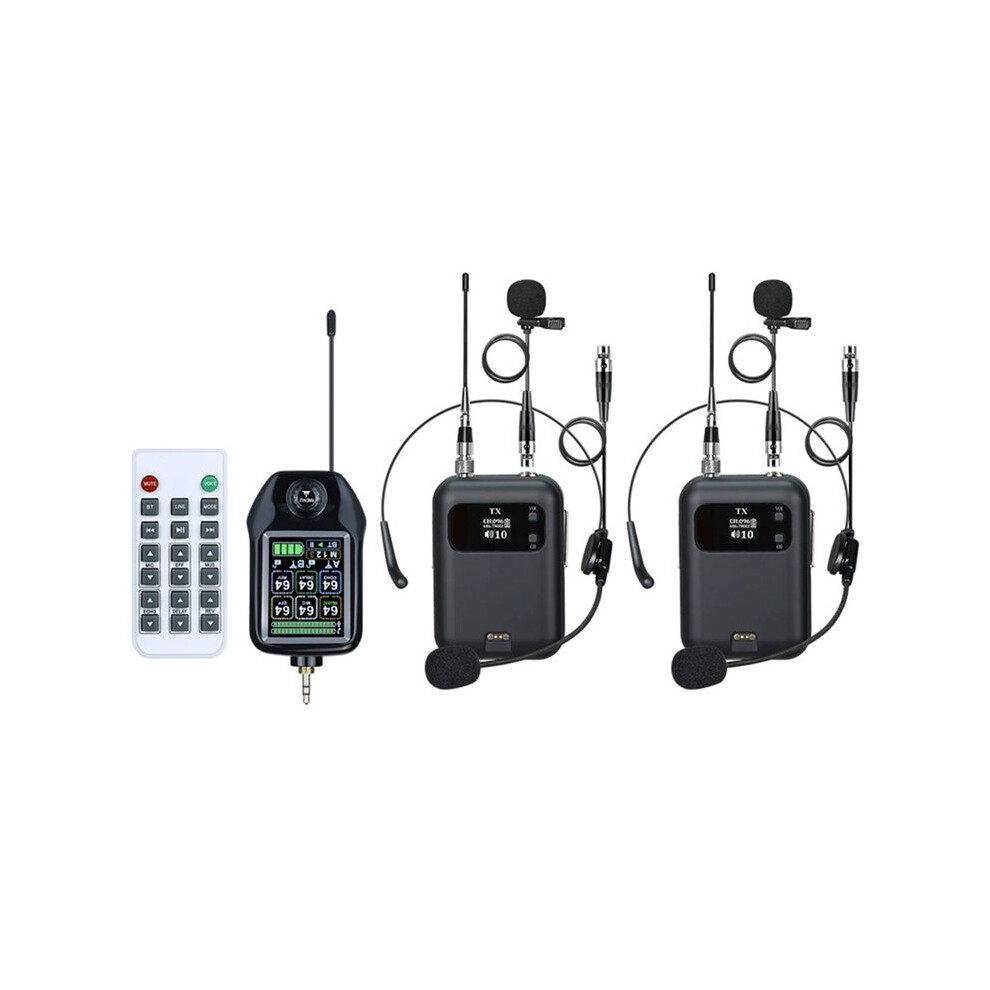 Wireless Microphone Fixed Frequency 2 Channel Lavalier Microphone For Party Karaoke Professional Church Show Meeting 4714247030718