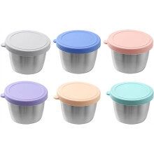 6 Pack 2.4 Oz Stainless Steel Salad Dressing Containers with Lids, Sauce Condiment Containers with Leakproof Lids