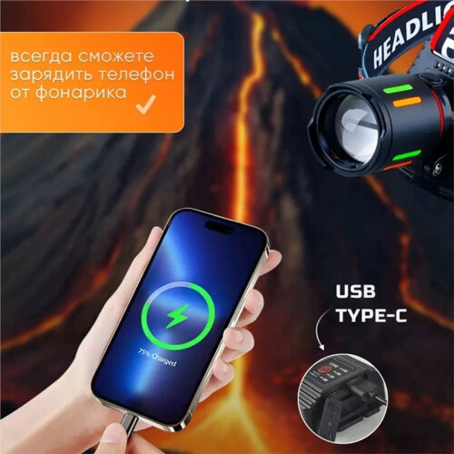 Powerful  Flashlight USB Rechargeable LED Headlamp Phone Charging  Light Fishing Lantern  Light