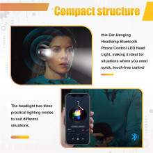 Lampe Frontale à Suspension Auriculaire avec Contrôle par Téléphone, 3 Modes D'Éclairage, Mains Libres, Idéale pour le Camping et la Course