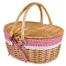 Panier de Pique-Nique en Osier avec Doublure à Carreaux Lavable, Corps Tressé Robuste, Couvercle et Poignée