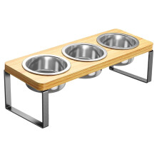 Comederos Elevados para Gatos con 3 Cuencos de Acero Inoxidable, Inclinados 10, Antivómitos.