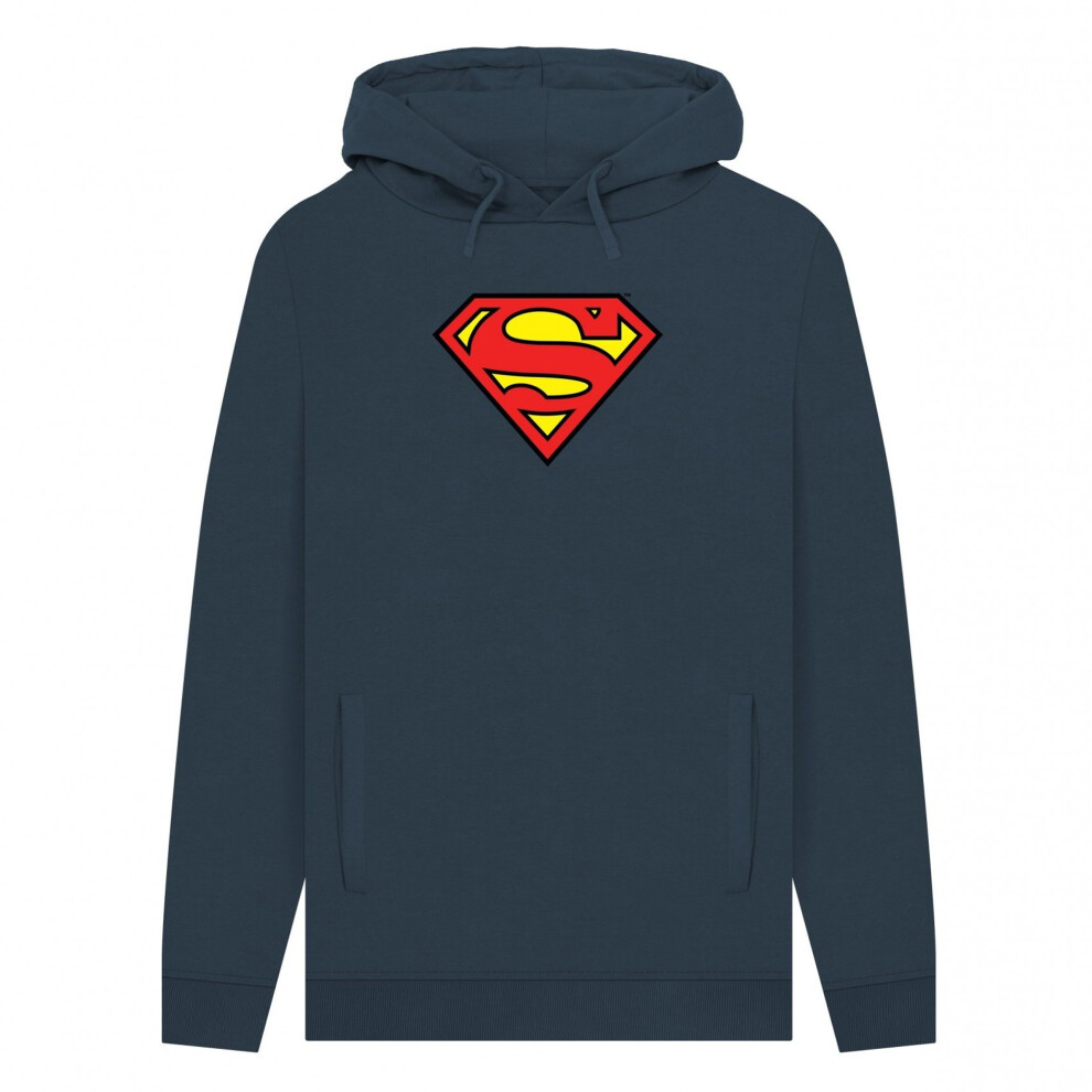 Superman (M, Navy) Unisex Adult Official Shield Hoodie Blue,Multicoloured