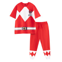 (S, Red) Power Rangers Mens Red Power Ranger Short-Sleeved Long Pyjama Set