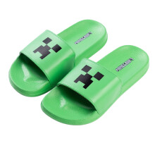 (13 UK Child, Black/Green Print) Minecraft Boys Creeper TNT EVA Sliders