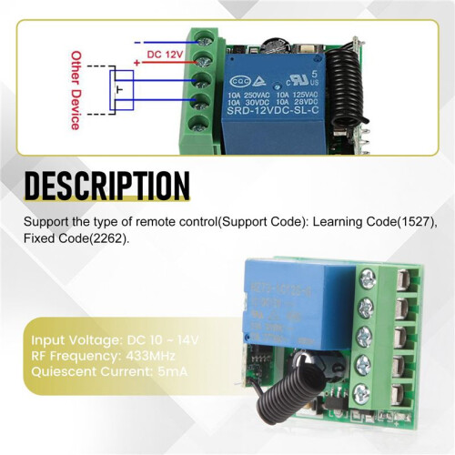 12V 1CH 433MHz Universal Wireless Remote Control  RF Relay Receiver 433 MHz Transmitter Button Module Diy Kit 2