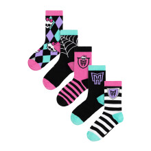 (9 UK Child-12 UK Child, Multicoloured) Monster High Girls Skulls Calf-Length Socks (Pack of 5)