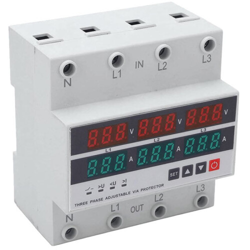 3 Phase Din Rail Voltage and Current Monitoring Relay with Adjustable Settings 63A 1
