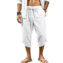 Mens Casual Pants Cropped Harem Pants Loose Fit Baggy Pants Light Weight Beach Yoga Trousers White XXL