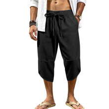 Mens Casual Pants Cropped Harem Pants Loose Fit Baggy Pants Light Weight Beach Yoga Trousers Black XXXL