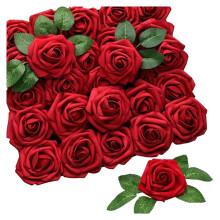 25PCS Artificial Roses Flowers Artificial Looking Roses Wedding Bouquets Centerpieces Bridal Shower Party Home Decor,D