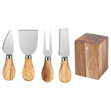 Käseschneider-Set, 4-Teilig, Aus Edelstahl, mit 1 Magnetischem Holzhalter, Zubehör für Wurst- und Käsebretter