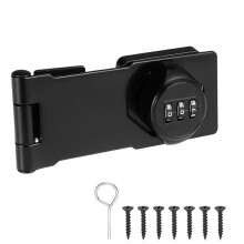 4-Inch Hasp Lock for Cabinet Door, Black Zinc Alloy Heavy Duty Deadbolt Lock with 3-Digit Combination for Cabinets 2pcs