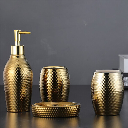 Rose Gold Ceramic Bathroom Accessories Set with Lotion Bottle and Soap Dish 2