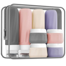 Conjunto de Frascos para Artigos de Higiene Pessoal para Viagem, Inclui uma Bolsa de Viagem Transparente Grátis e Recipiente Anti-Vazamento.