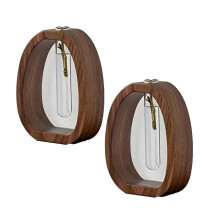 Elegante Walnotenhouten Vaas met Glazen Buis, Minimalistische Houten Bloemenhouder en Aromadiffuserfles, Decoratief Middelpunt voor in Huis