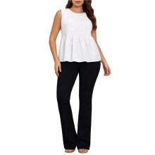 Women Peplum Tops Tank Tops Flowy Ruffle Pleated Blouses for Vacation Summer Casual White XL