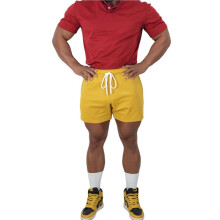 Kort Herrtröja, Träningsshorts med Fickor för Män Gul XXXL