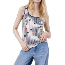 Women'S Geometric Striped Crew Neck Sleeveless Casual Knit Tank Top Loose Fit Apricot Color L