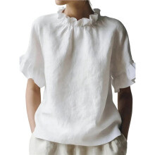 T-Shirts Décontractés à Manches Courtes pour Femmes, Été, à Volants, Col Rond , Coupe Ample Blanc XL
