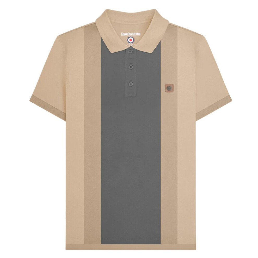 Lambretta (4Xl, Stone) Mens Contrast Panel Vintage Polo Shirt Multicoloured