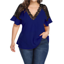 Women'S for  Size Flounce Short Sleeve Work Lace Deep V Neck Elegant Blouse  XXL