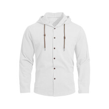 Langarm-Leinenhemd für Herren mit Knopfleiste, Sommerliches, Lässiges Strandhemd im Hawaii-Stil, Leichte Kapuzenpullover Weiß XXL