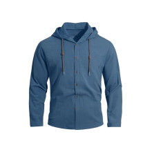 Camisa de Lino de Manga Larga con Botones para Hombre, Estilo Casual de Verano, Estilo Hawaiano, Ideal para la Playa, Sudaderas Ligeras con Capucha