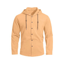 Men Linen Long Sleeve Button Down Shirt Summer Casual Hawaiian Beach Tops Light-Weight Hoodies Beige XL