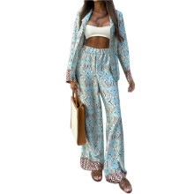 Women Vacation Outfits Style 2 Piece Sets Long Cover Tops High Long Pants Set M