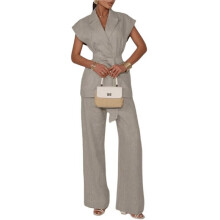 Women'S 2 Piece Outfits Vest Waistcoat Dressy Casual Sets Wide Leg Pants Suits Khaki L