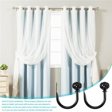 1 Pair of Metal Curtain Hooks - Retro Wall Mounted Curtain Hold Back Tiebacks Wall Hook Tassel Drapery Holder (Black)